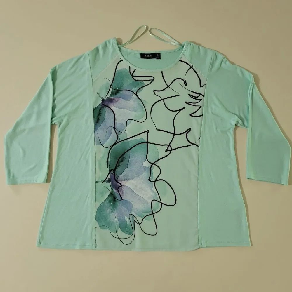 Apt. 9 Women's Aqua Watercolor Floral Front Pullover Top